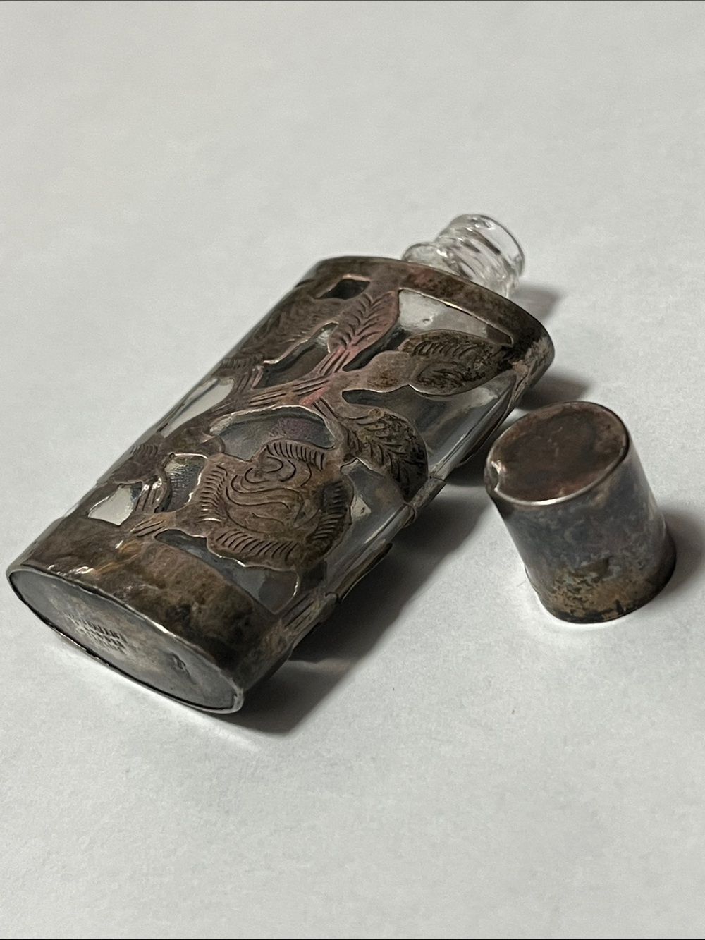 Antique Art Nouveau Sterling & Glass Vial - Picture 8 of 12